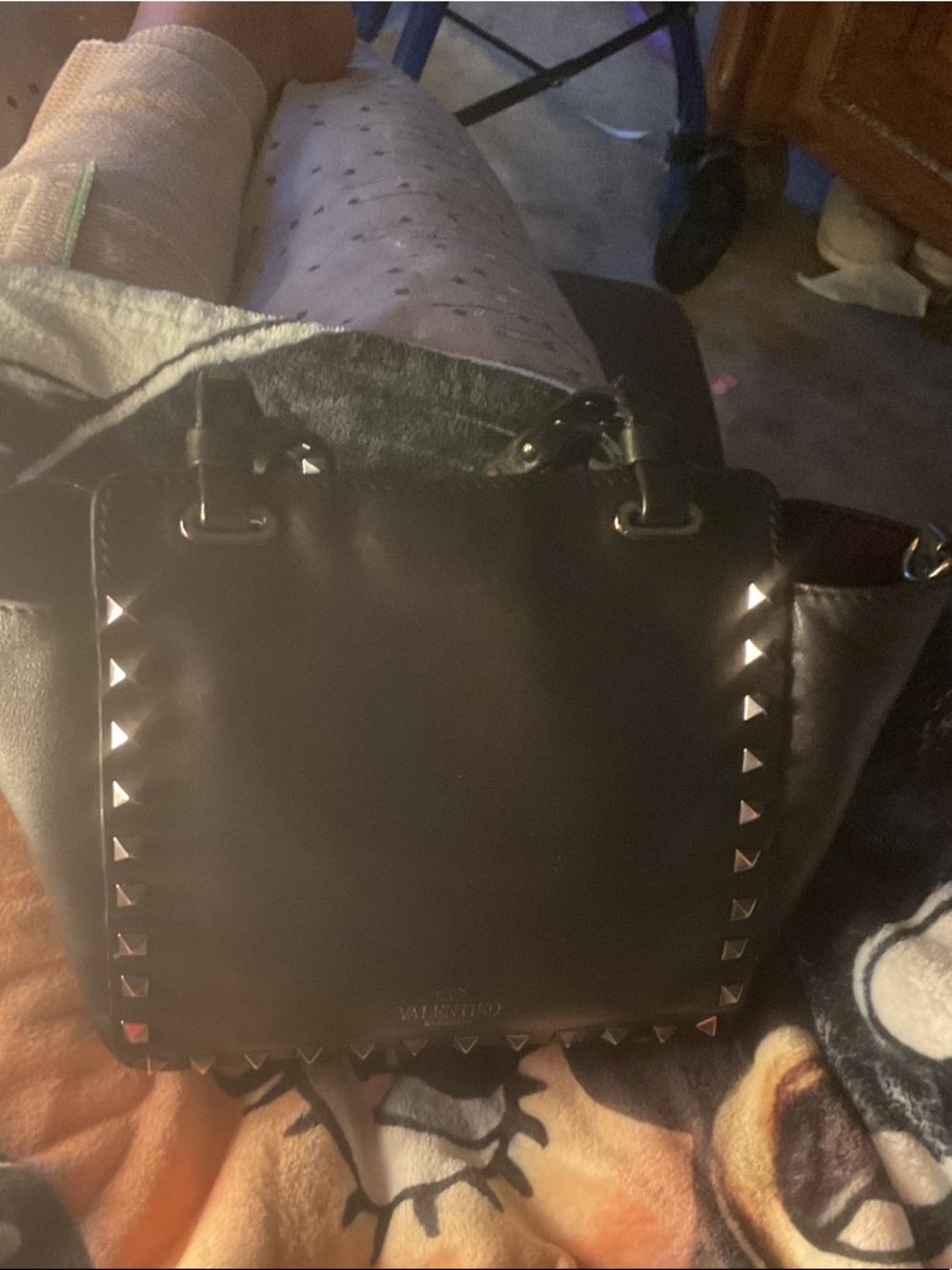Valentino Garavani Black Leather Studded Satchel Tote